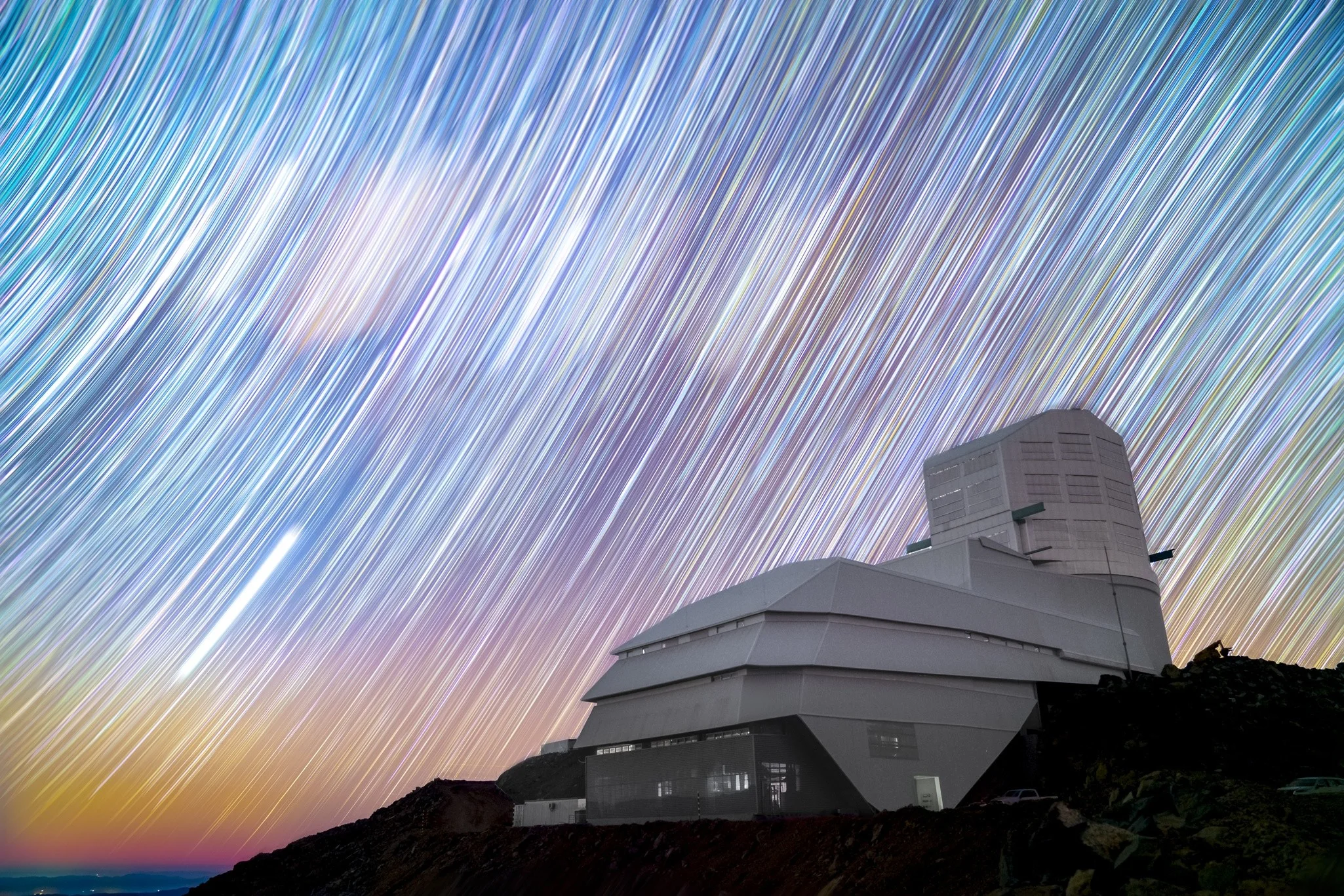 Vera C. Rubin Observatory with star trails